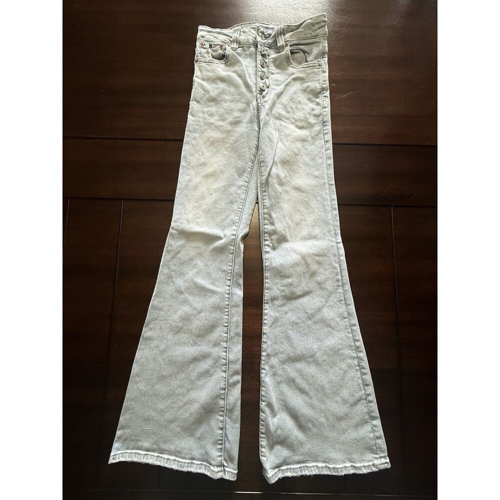 🔥American Eagle Super High-Rise Flare Jeans Womens 2 Regular Stretch W Buttons